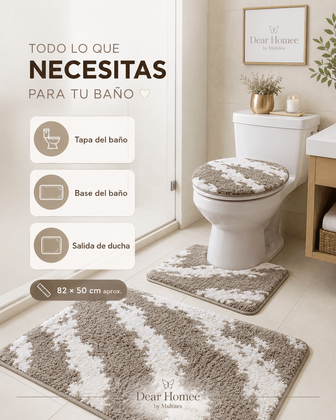 Juego de Baño Dear Homee x3 piezas tapa base y salida de ducha
